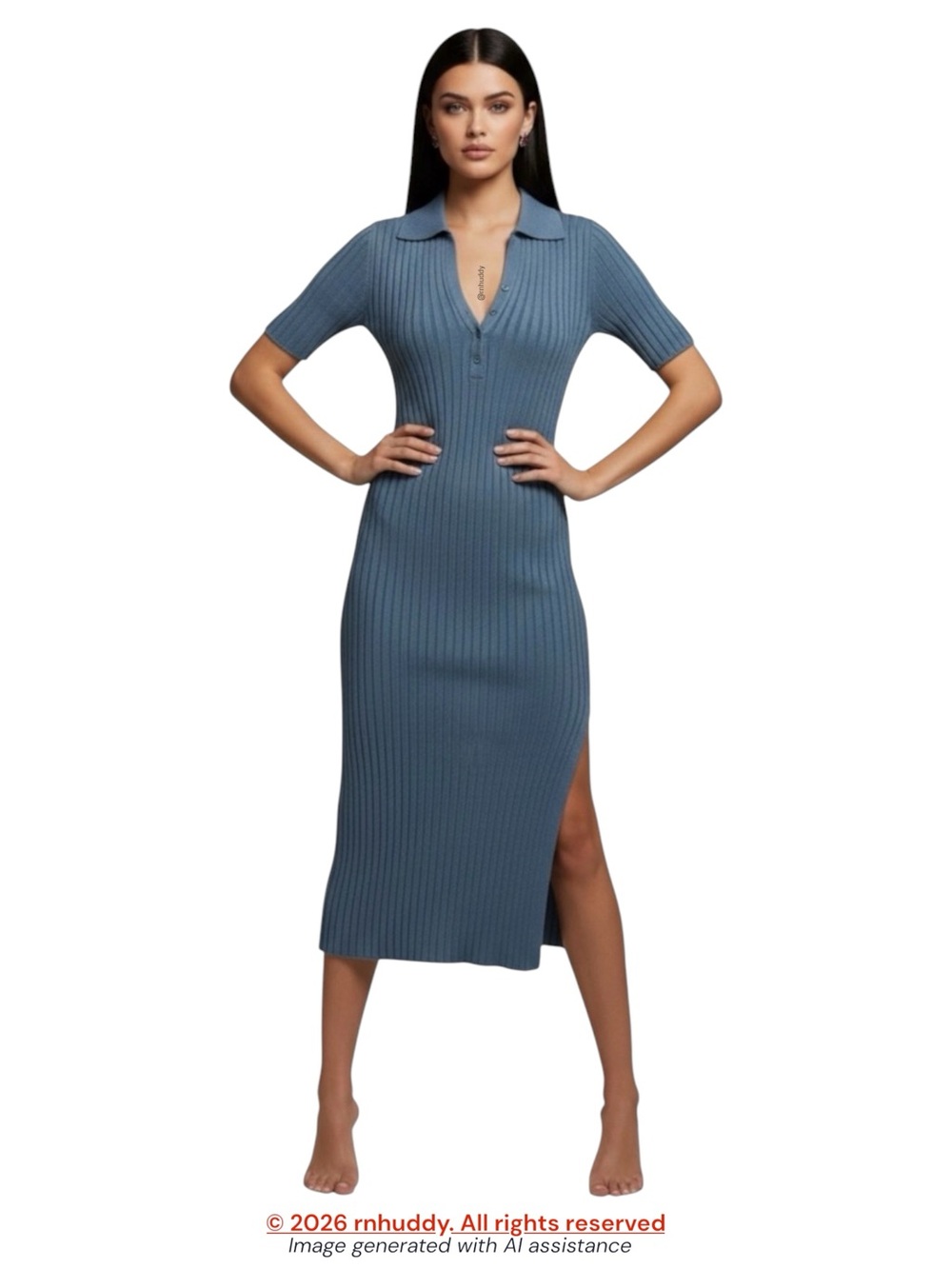 Anthropologie Daily Practice XXS washed blue rib knit midi dress